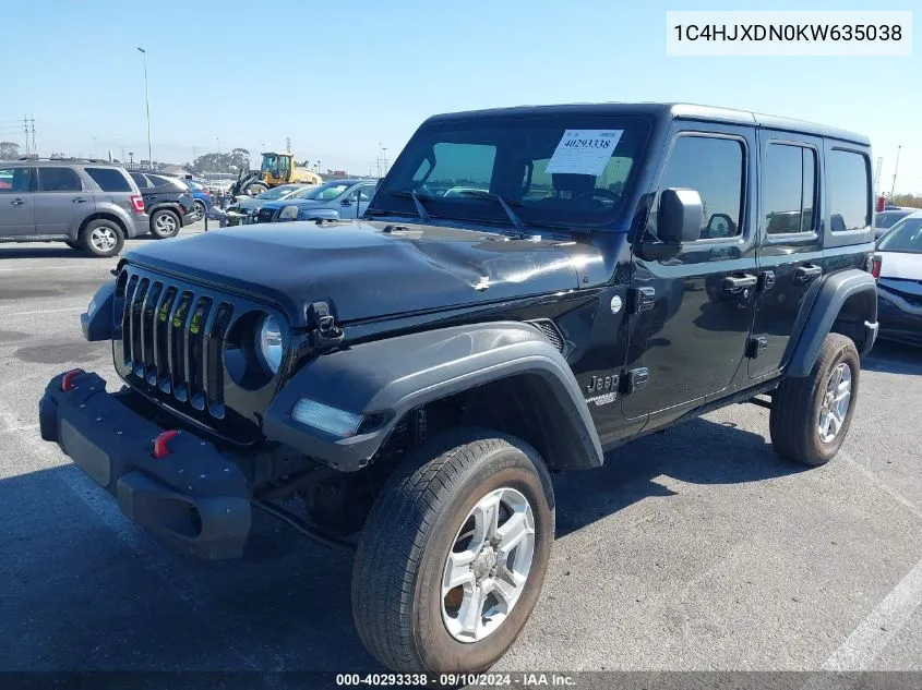 1C4HJXDN0KW635038 2019 Jeep Wrangler Unlimited Sport S 4X4