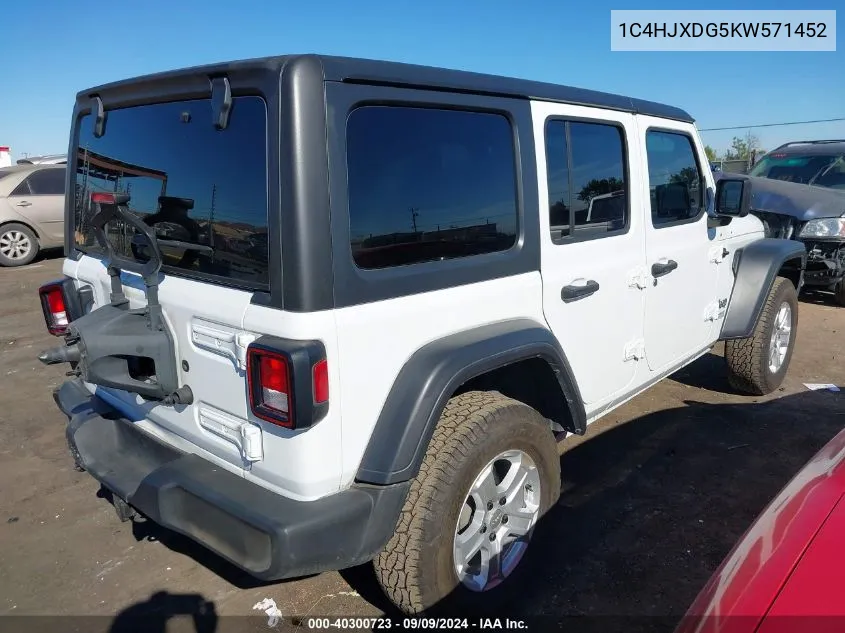 2019 Jeep Wrangler Unlimited Sport S 4X4 VIN: 1C4HJXDG5KW571452 Lot: 40300723