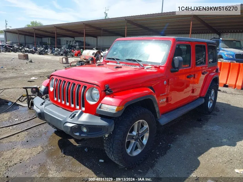 2019 Jeep Wrangler Unlimited Sahara 4X4 VIN: 1C4HJXEN3KW516270 Lot: 40317029