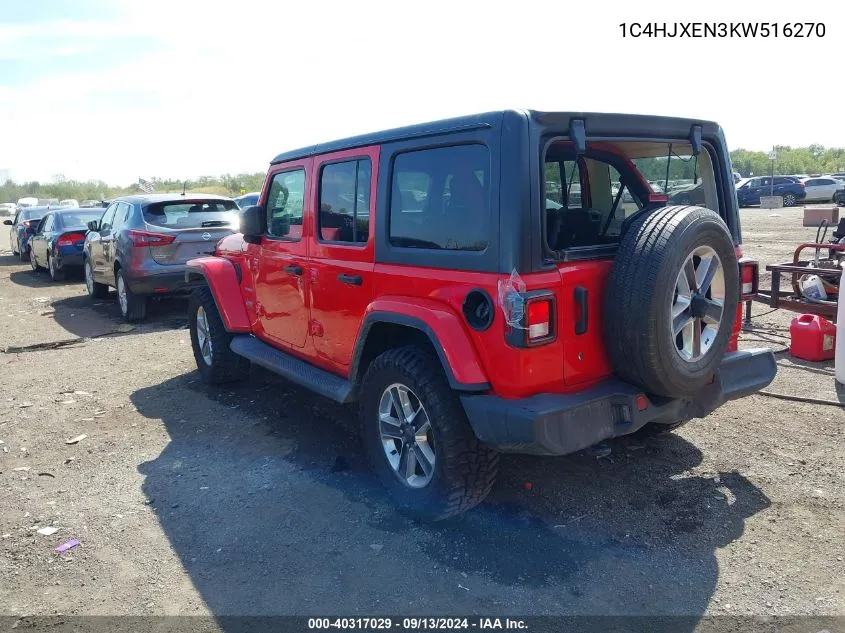 2019 Jeep Wrangler Unlimited Sahara 4X4 VIN: 1C4HJXEN3KW516270 Lot: 40317029