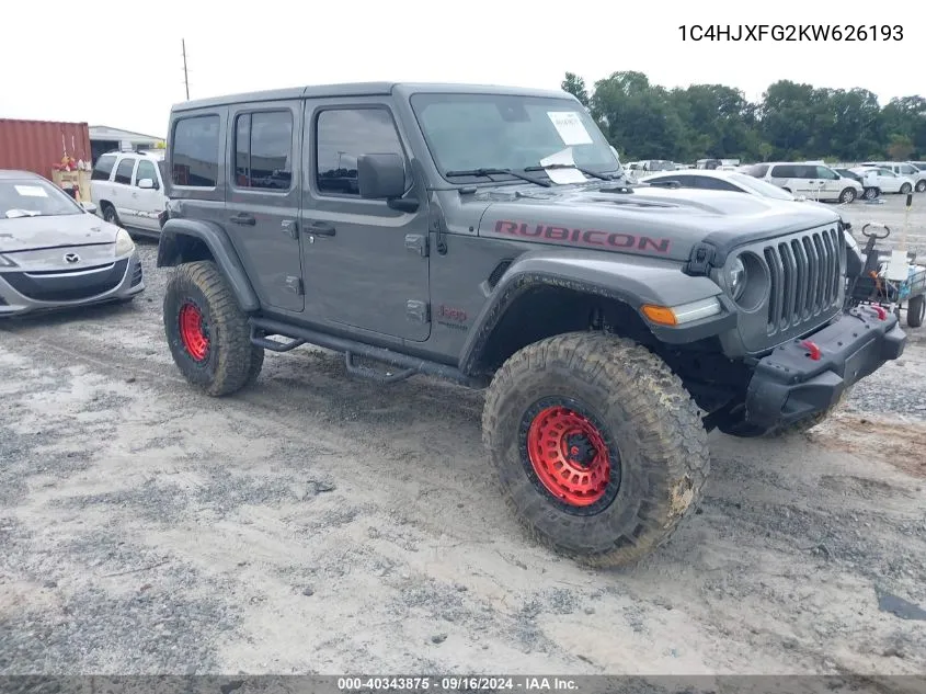 2019 Jeep Wrangler Unlimited Rubicon 4X4 VIN: 1C4HJXFG2KW626193 Lot: 40343875