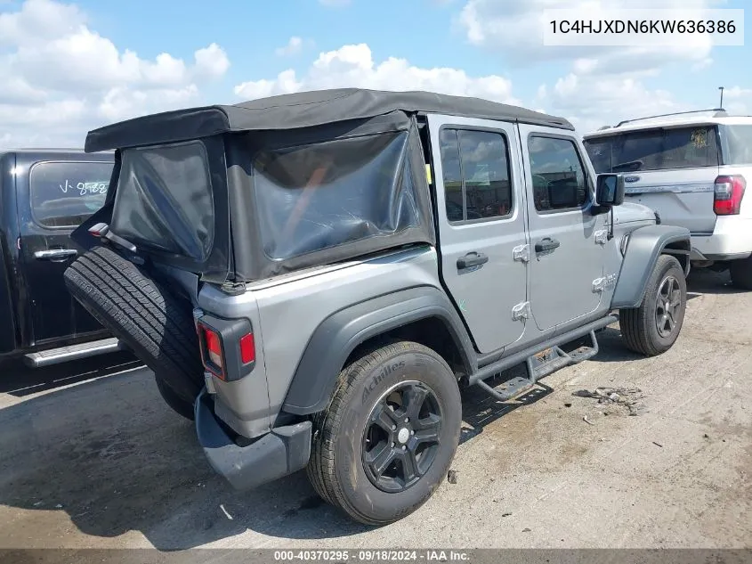 2019 Jeep Wrangler Unlimited Sport VIN: 1C4HJXDN6KW636386 Lot: 40370295