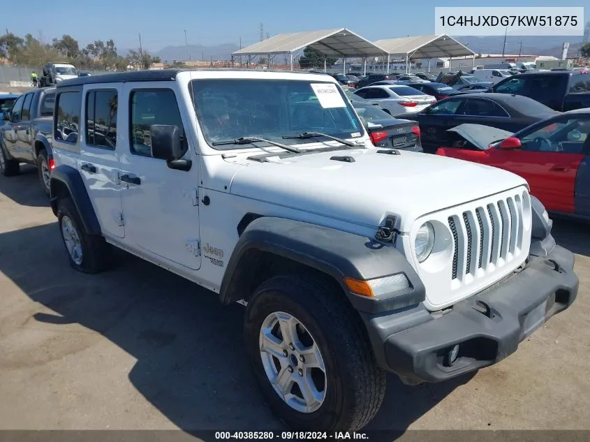 1C4HJXDG7KW51875 2019 Jeep Wrangler Unlimited Sport S 4X4