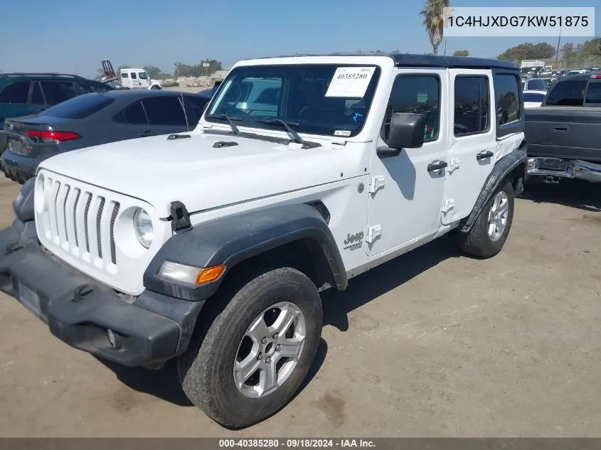 1C4HJXDG7KW51875 2019 Jeep Wrangler Unlimited Sport S 4X4