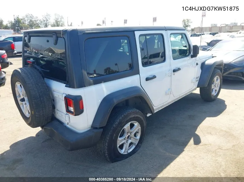 1C4HJXDG7KW51875 2019 Jeep Wrangler Unlimited Sport S 4X4