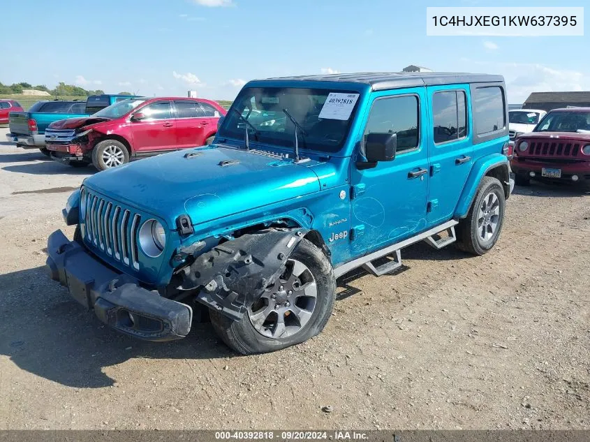 2019 Jeep Wrangler Unlimited Sahara 4X4 VIN: 1C4HJXEG1KW637395 Lot: 40392818