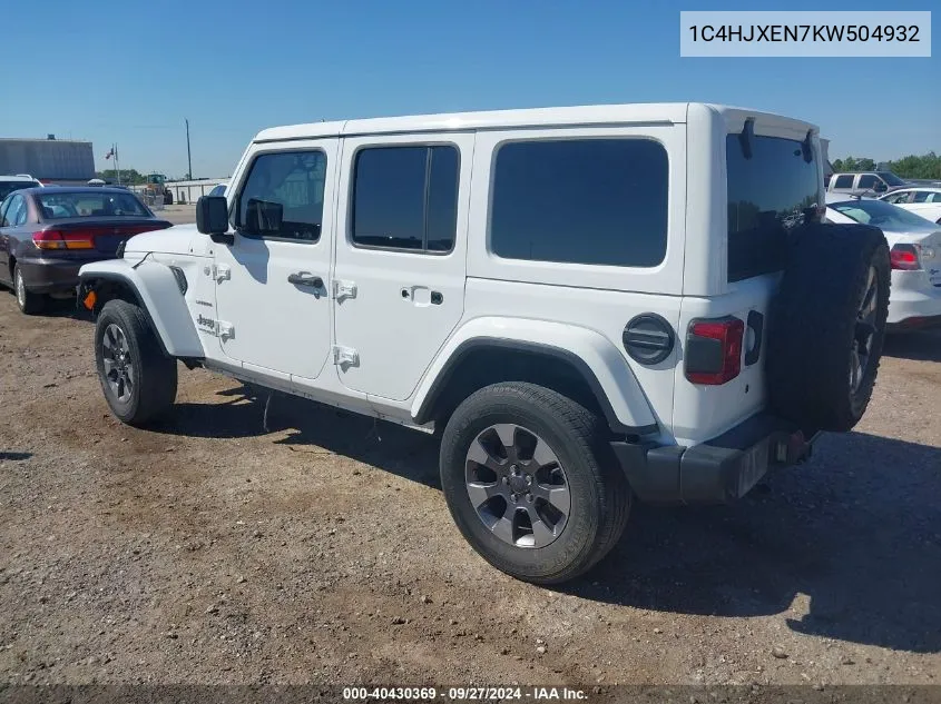 2019 Jeep Wrangler Unlimited Sahara 4X4 VIN: 1C4HJXEN7KW504932 Lot: 40430369