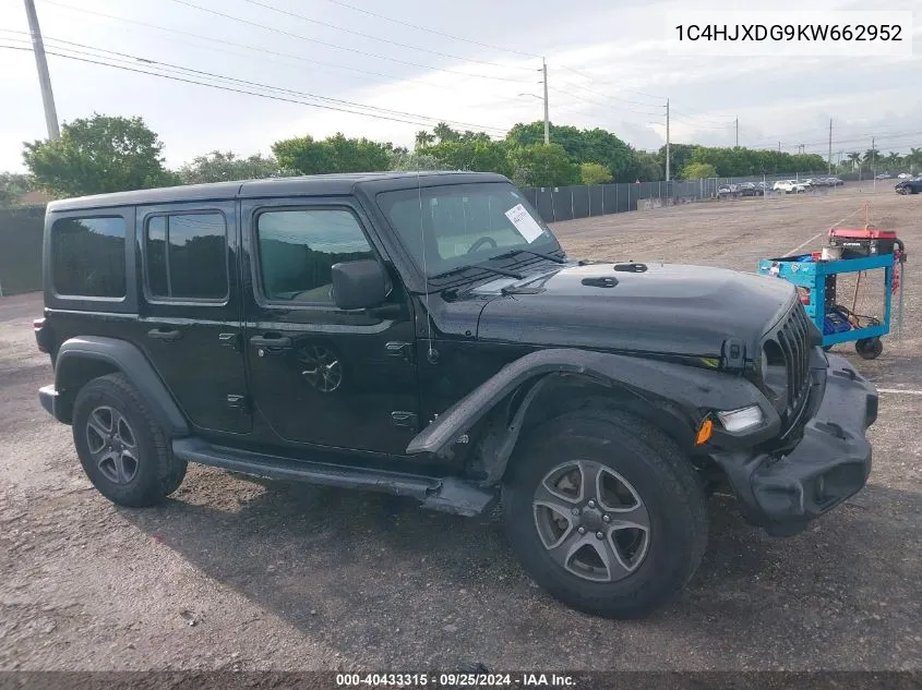 2019 Jeep Wrangler Unlimited Sport S 4X4 VIN: 1C4HJXDG9KW662952 Lot: 40433315