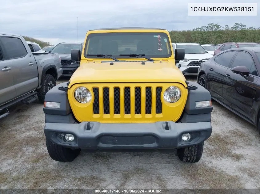 2019 Jeep Wrangler Unlimited Sport VIN: 1C4HJXDG2KW538151 Lot: 40517140