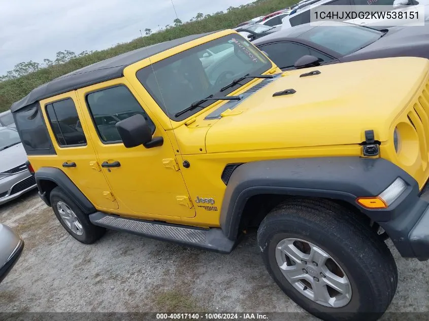 2019 Jeep Wrangler Unlimited Sport VIN: 1C4HJXDG2KW538151 Lot: 40517140