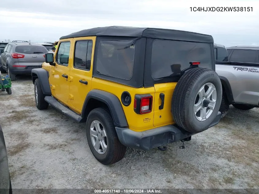 2019 Jeep Wrangler Unlimited Sport VIN: 1C4HJXDG2KW538151 Lot: 40517140