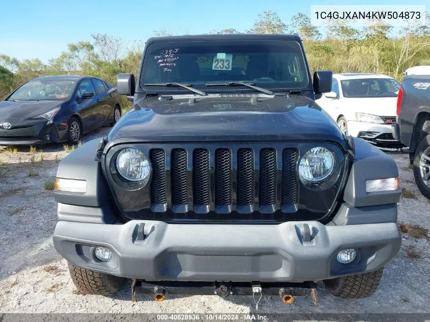 2019 Jeep Wrangler Sport S 4X4 VIN: 1C4GJXAN4KW504873 Lot: 40528936