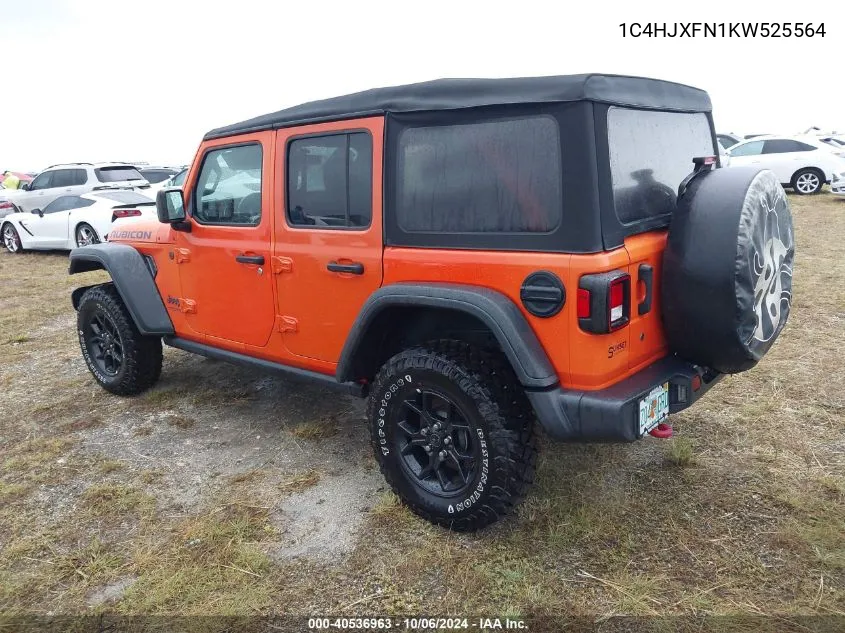 2019 Jeep Wrangler Unlimited Rubicon 4X4 VIN: 1C4HJXFN1KW525564 Lot: 40536963