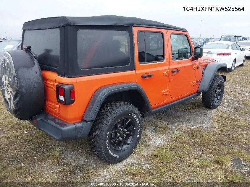 2019 Jeep Wrangler Unlimited Rubicon 4X4 VIN: 1C4HJXFN1KW525564 Lot: 40536963