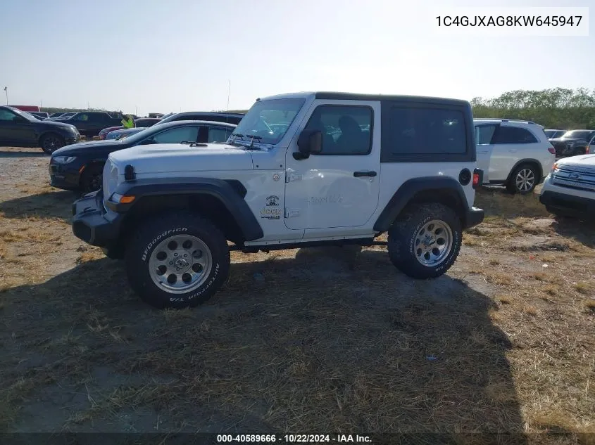 2019 Jeep Wrangler Sport VIN: 1C4GJXAG8KW645947 Lot: 40589666