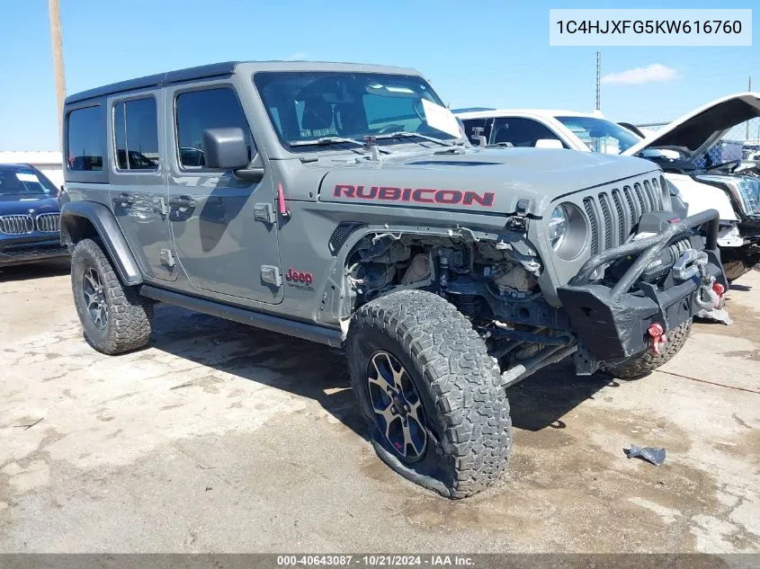 2019 Jeep Wrangler Unlimited Rubicon VIN: 1C4HJXFG5KW616760 Lot: 40643087