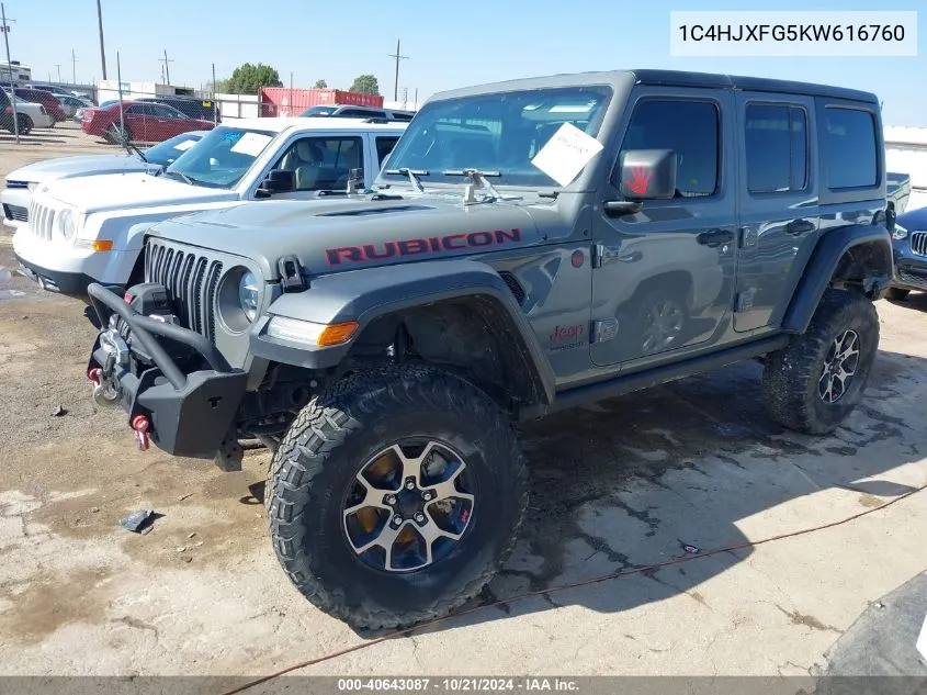 2019 Jeep Wrangler Unlimited Rubicon VIN: 1C4HJXFG5KW616760 Lot: 40643087