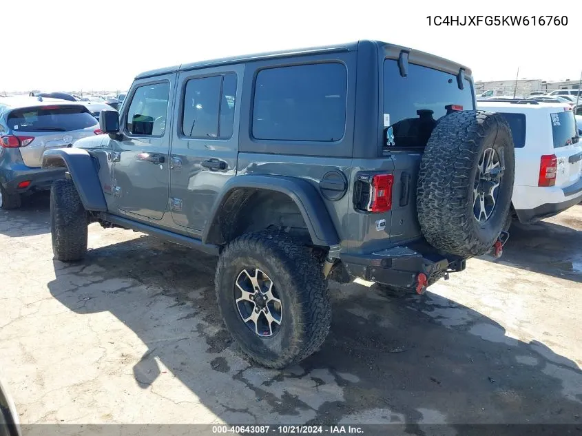 2019 Jeep Wrangler Unlimited Rubicon VIN: 1C4HJXFG5KW616760 Lot: 40643087