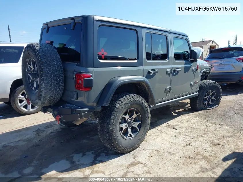 2019 Jeep Wrangler Unlimited Rubicon VIN: 1C4HJXFG5KW616760 Lot: 40643087