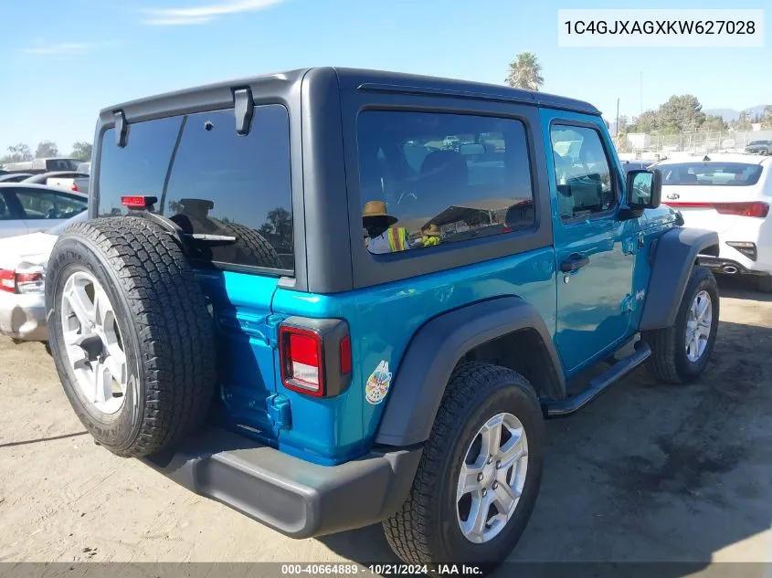 2019 Jeep Wrangler Sport S 4X4 VIN: 1C4GJXAGXKW627028 Lot: 40664889