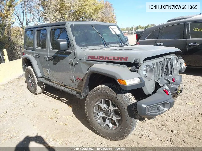 2019 Jeep Wrangler Unlimited Rubicon 4X4 VIN: 1C4HJXFN7KW681365 Lot: 40686862