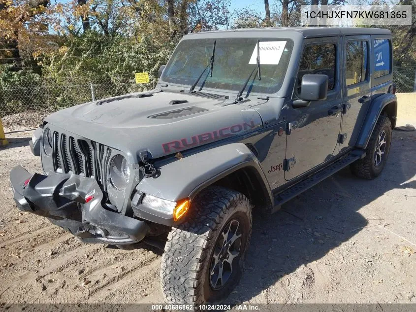 2019 Jeep Wrangler Unlimited Rubicon 4X4 VIN: 1C4HJXFN7KW681365 Lot: 40686862