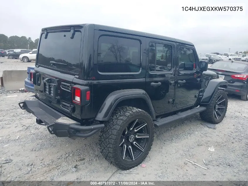 2019 Jeep Wrangler Unlimited Sahara 4X4 VIN: 1C4HJXEGXKW570375 Lot: 40797072