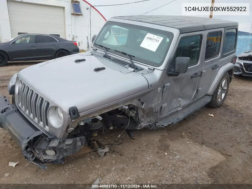 1C4HJXEG0KW552922 2019 Jeep Wrangler Unlimited Sahara 4X4