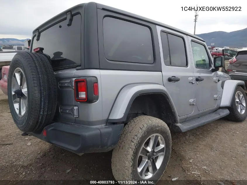 1C4HJXEG0KW552922 2019 Jeep Wrangler Unlimited Sahara 4X4