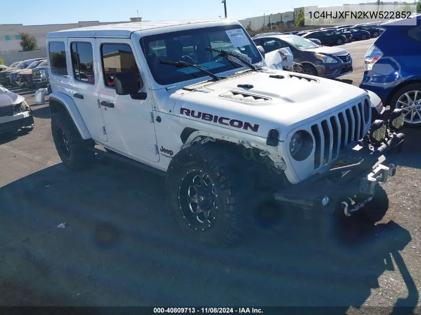 2019 Jeep Wrangler Unlimited Rubicon 4X4 VIN: 1C4HJXFN2KW522852 Lot: 40809713