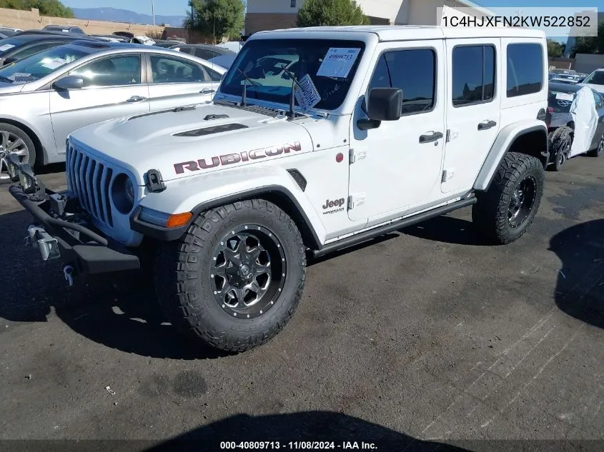 2019 Jeep Wrangler Unlimited Rubicon 4X4 VIN: 1C4HJXFN2KW522852 Lot: 40809713