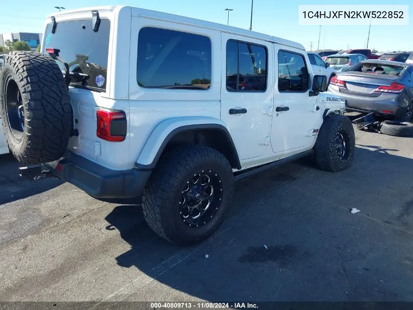 2019 Jeep Wrangler Unlimited Rubicon 4X4 VIN: 1C4HJXFN2KW522852 Lot: 40809713