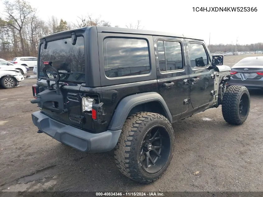 2019 Jeep Wrangler Unlimited Sport 4X4 VIN: 1C4HJXDN4KW525366 Lot: 40834346