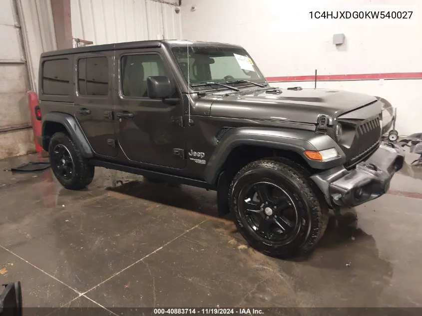 2019 Jeep Wrangler Unlimited Sport S 4X4 VIN: 1C4HJXDG0KW540027 Lot: 40883714