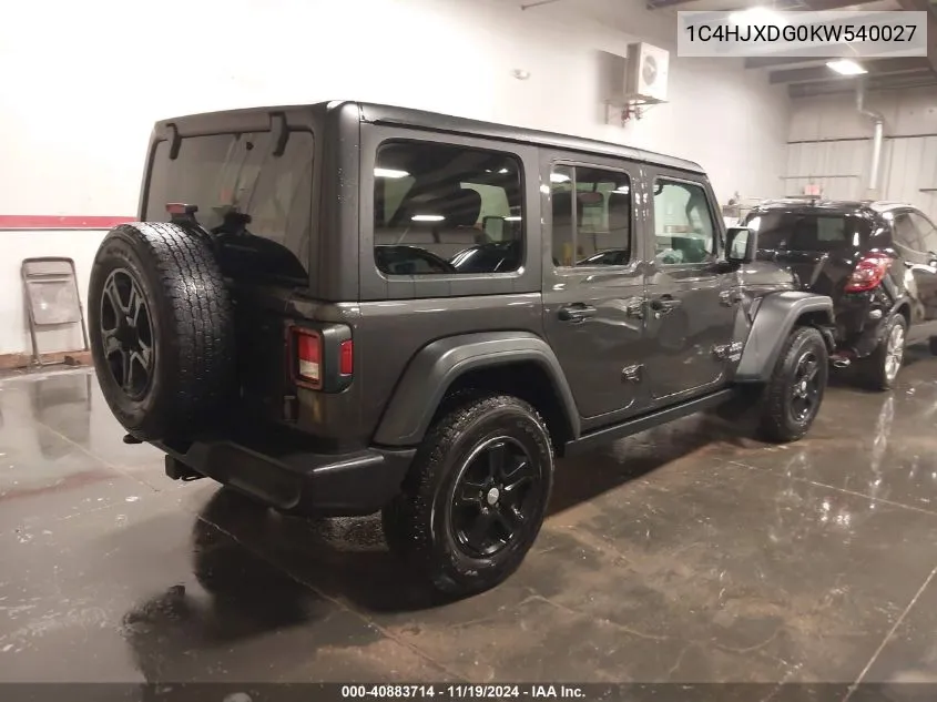 2019 Jeep Wrangler Unlimited Sport S 4X4 VIN: 1C4HJXDG0KW540027 Lot: 40883714