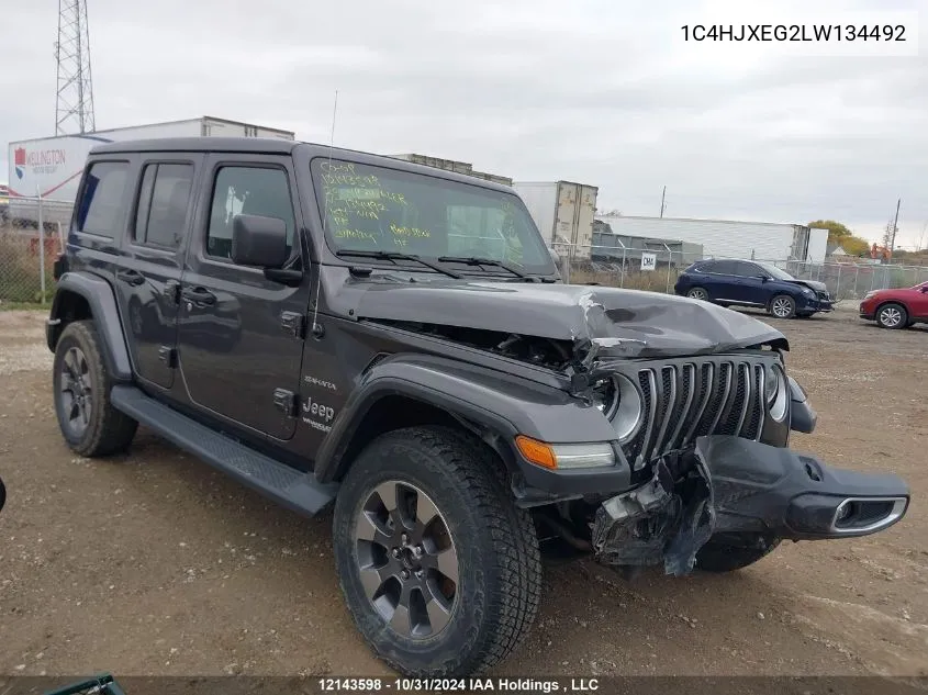 2020 Jeep Wrangler Unlimited Sahara VIN: 1C4HJXEG2LW134492 Lot: 12143598