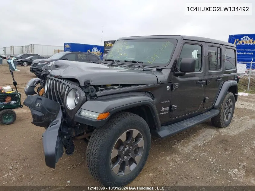 2020 Jeep Wrangler Unlimited Sahara VIN: 1C4HJXEG2LW134492 Lot: 12143598