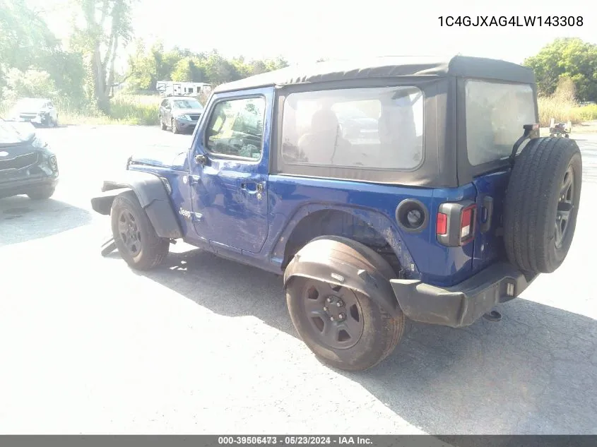 2020 Jeep Wrangler Sport 4X4 VIN: 1C4GJXAG4LW143308 Lot: 39506473