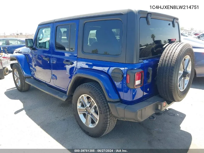 2020 Jeep Wrangler Unlimited Sahara VIN: 1C4HJXEN8LW214751 Lot: 39751385