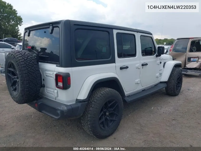 2020 Jeep Wrangler Unlimited Sahara 4X4 VIN: 1C4HJXEN4LW220353 Lot: 40264014