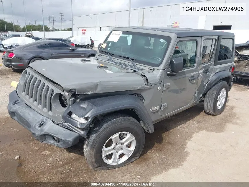 2020 Jeep Wrangler Unlimited Sport S 4X4 VIN: 1C4HJXDGXLW274906 Lot: 40794490