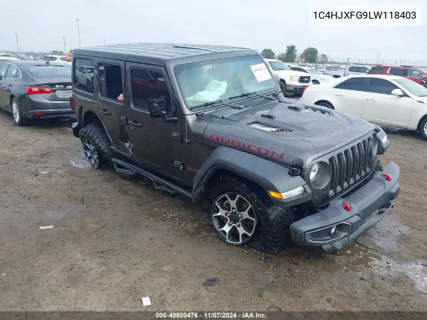 2020 Jeep Wrangler Unlimited Rubicon VIN: 1C4HJXFG9LW118403 Lot: 40800476