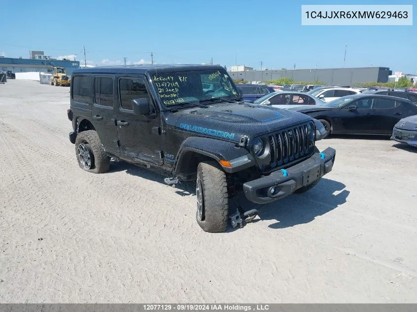 2021 Jeep Wrangler Unlimited Rubicon 4Xe VIN: 1C4JJXR6XMW629463 Lot: 12077129