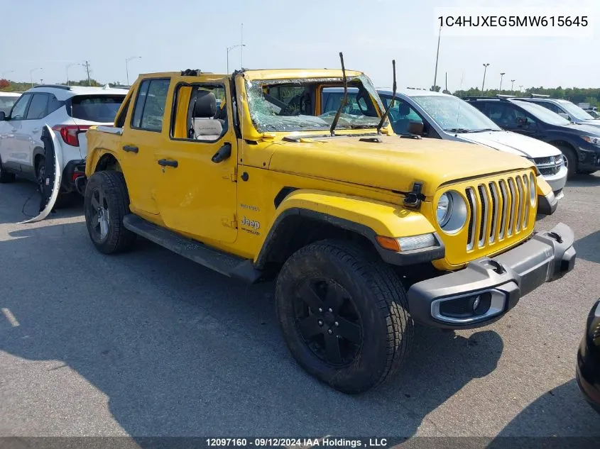 2021 Jeep Wrangler Unlimited Sahara VIN: 1C4HJXEG5MW615645 Lot: 12097160