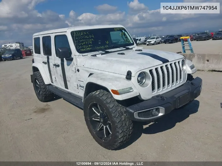 2021 Jeep Wrangler Unlimited Sahara 4Xe VIN: 1C4JJXP61MW747954 Lot: 12100694