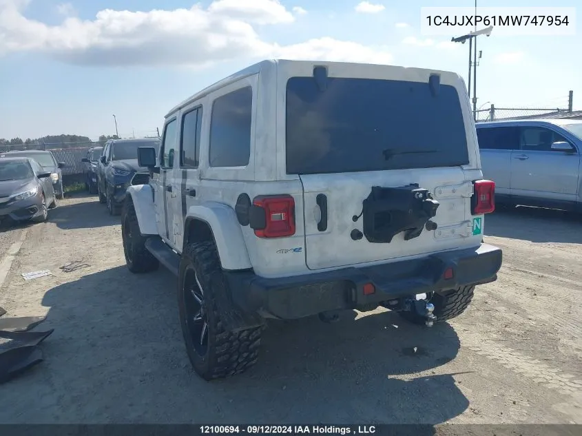 2021 Jeep Wrangler Unlimited Sahara 4Xe VIN: 1C4JJXP61MW747954 Lot: 12100694