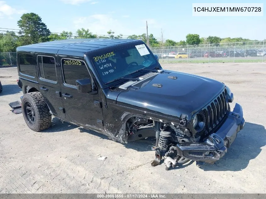 2021 Jeep Wrangler Unlimited High Altitude 4X4 VIN: 1C4HJXEM1MW670728 Lot: 39853555