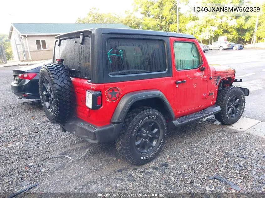 1C4GJXAN8MW662359 2021 Jeep Wrangler Sport