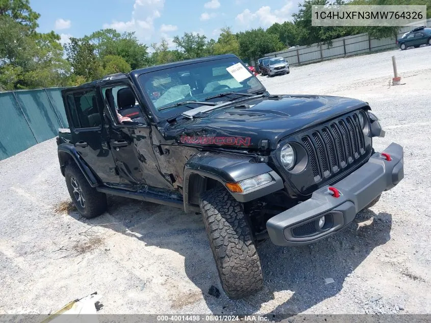 1C4HJXFN3MW764326 2021 Jeep Wrangler Unlimited Rubicon 4X4