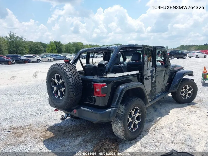 1C4HJXFN3MW764326 2021 Jeep Wrangler Unlimited Rubicon 4X4